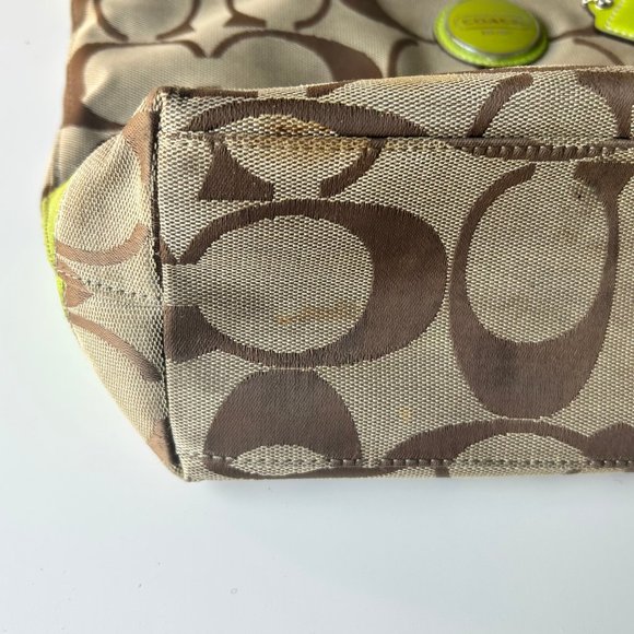 Coach Signature Canvas Lime Green Trim Tote Satchel Shoulder Bag Handbag Purse - Picture 7 of 7